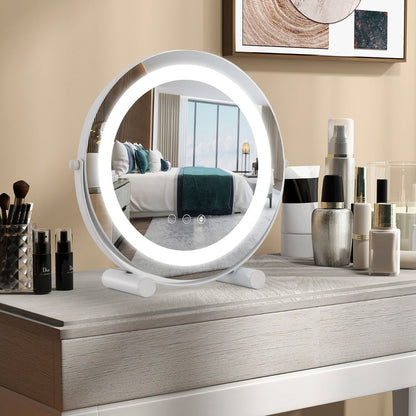 Specchio Da Toeletta Con Luci Luminosità Regolabile Controllo Tattile Intelligente, Specchio Rotondo Da 30Cm Bianco